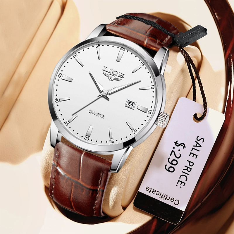 LIGE Man Watch Fashion Leather - đánh giá và giá Leather Watch Band Men